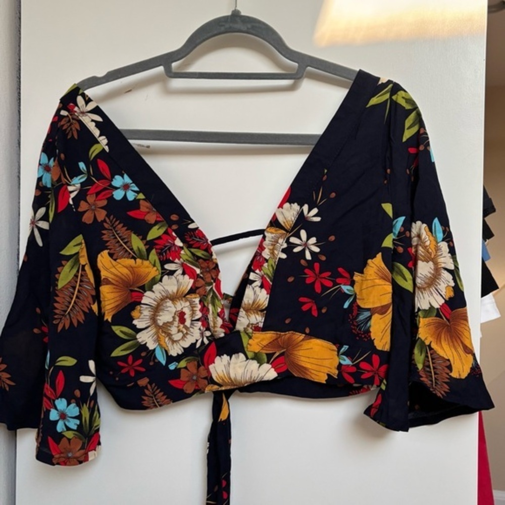 Floral Wrap Top - Black Multicolor